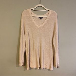 AE Long Cream V neck Sweater with sleeve detail